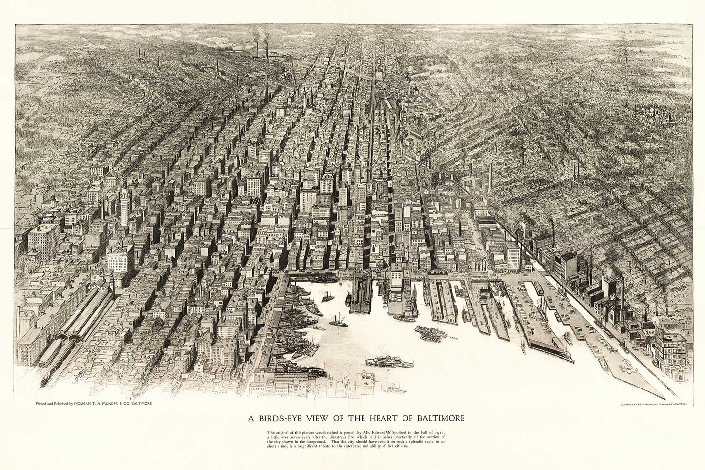 A Bird's Eye View of the Heart of Baltimore - 1912