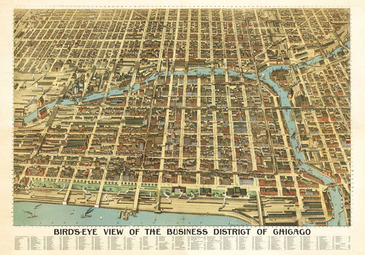 Bird's Eye View of the Business District of Chicago - 1898