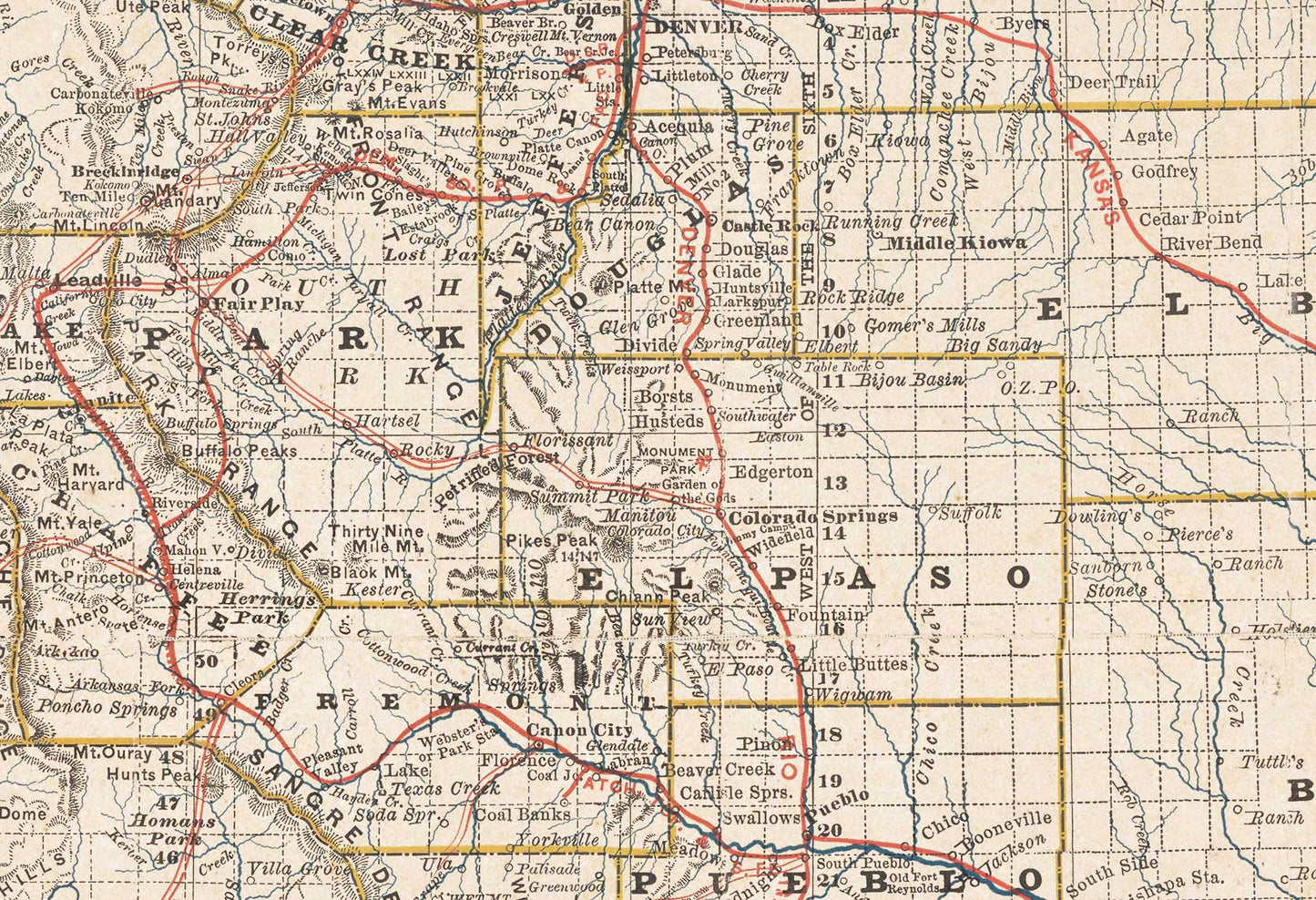 Detailed Map of Colorado - 1880