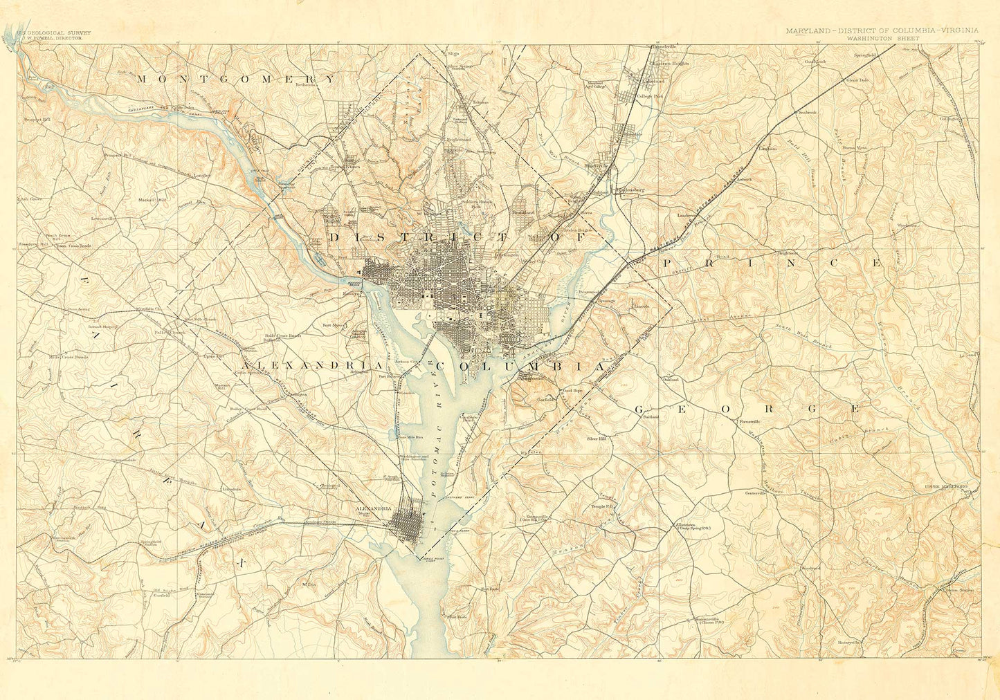 Map of Maryland, Washington DC , and Virginia - 1891
