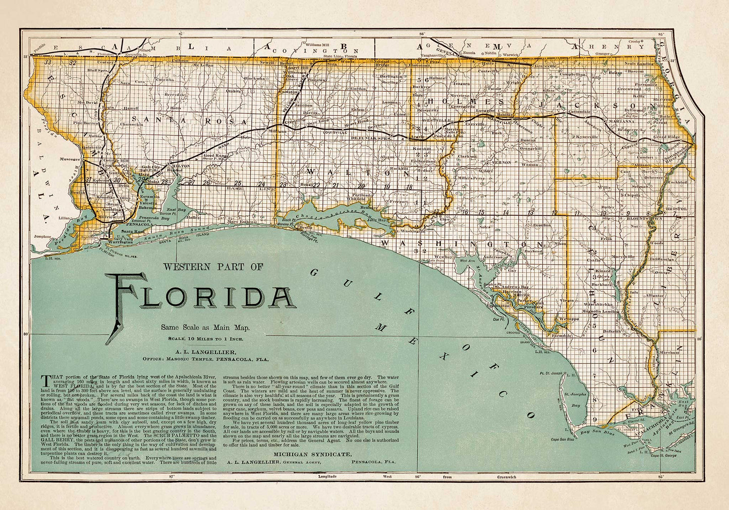 Map of the Florida Panhandle - 1890