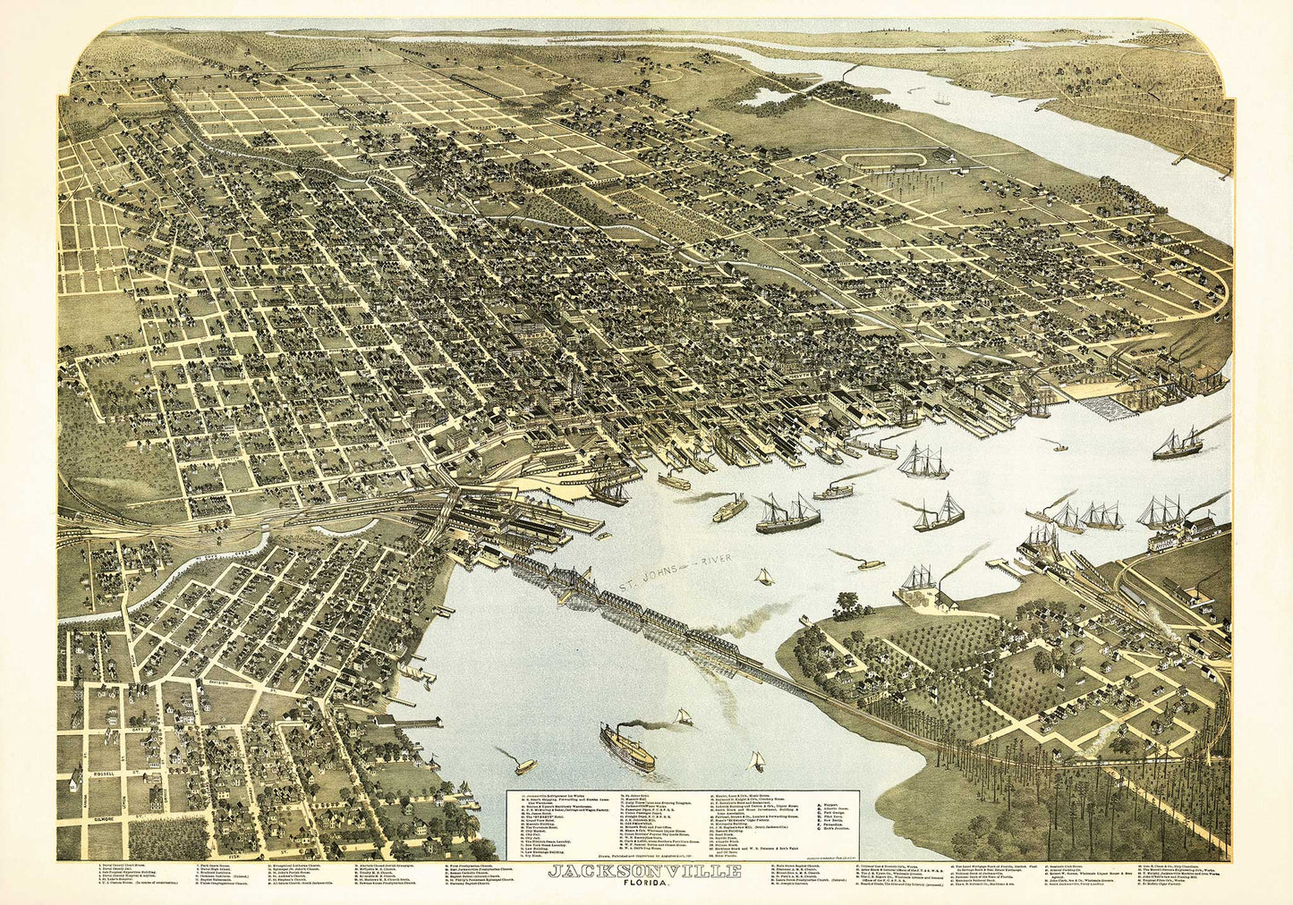 Bird's Eye View of Jacksonville, Florida - 1893