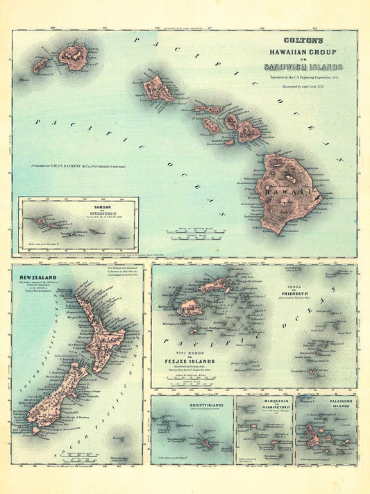 Hawaii, New Zealand, Fiji,Tonga, Samoa, French Polynesia, Marquesas, and Galapagos Islands - 1869