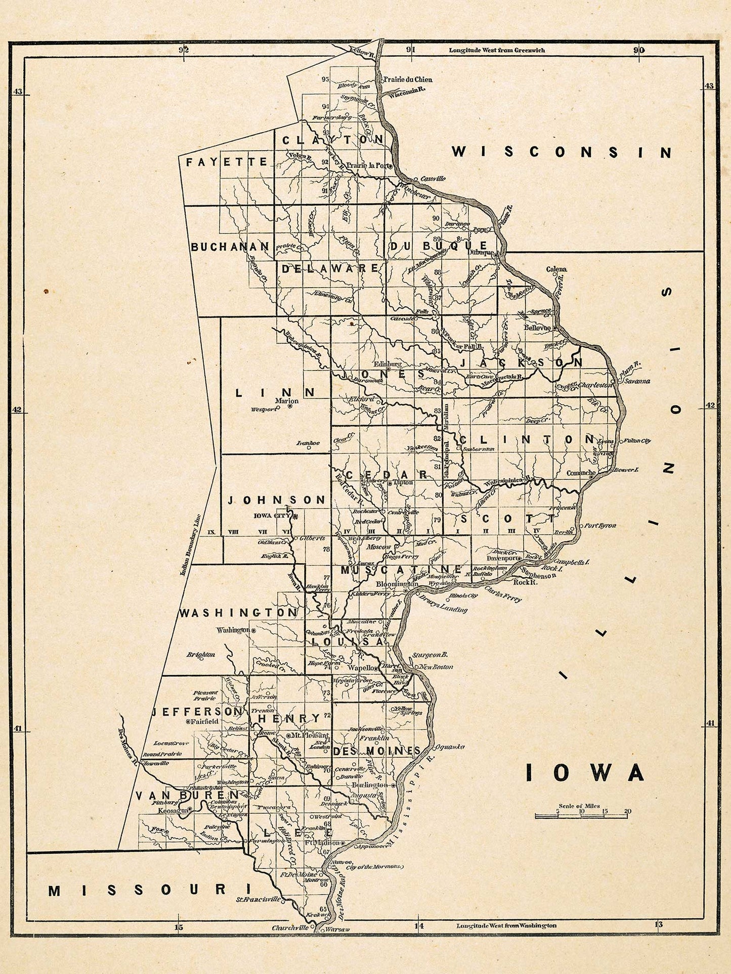 Map of the State of Iowa - 1842
