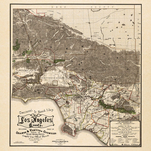 Sectional & Road Map of Los Angeles County - 1900