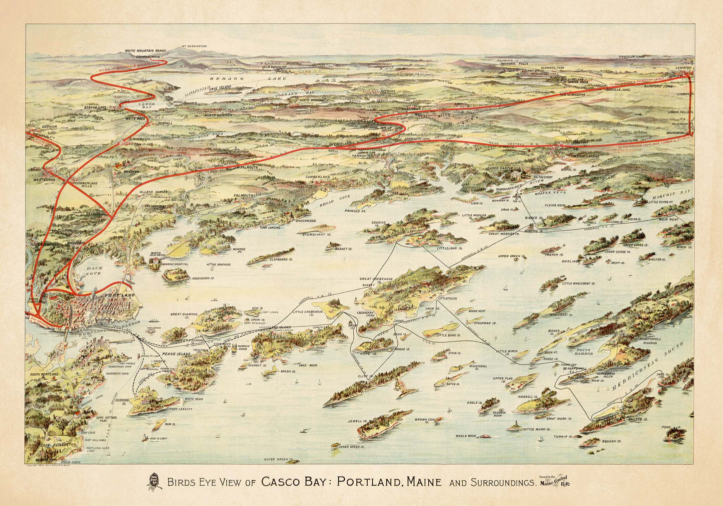 A Bird's Eye View of Casco Bay - 1906