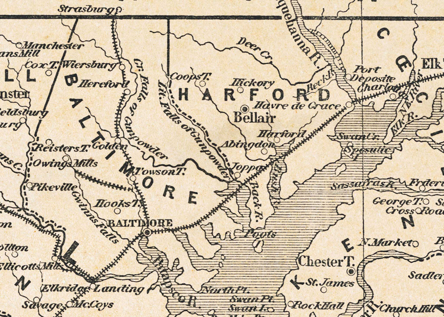 Map of Maryland, Delaware and Washington DC - 1842