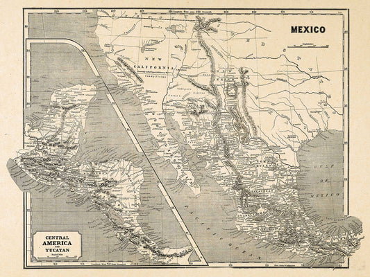 Vintage Map of Mexico and Central America - 1842