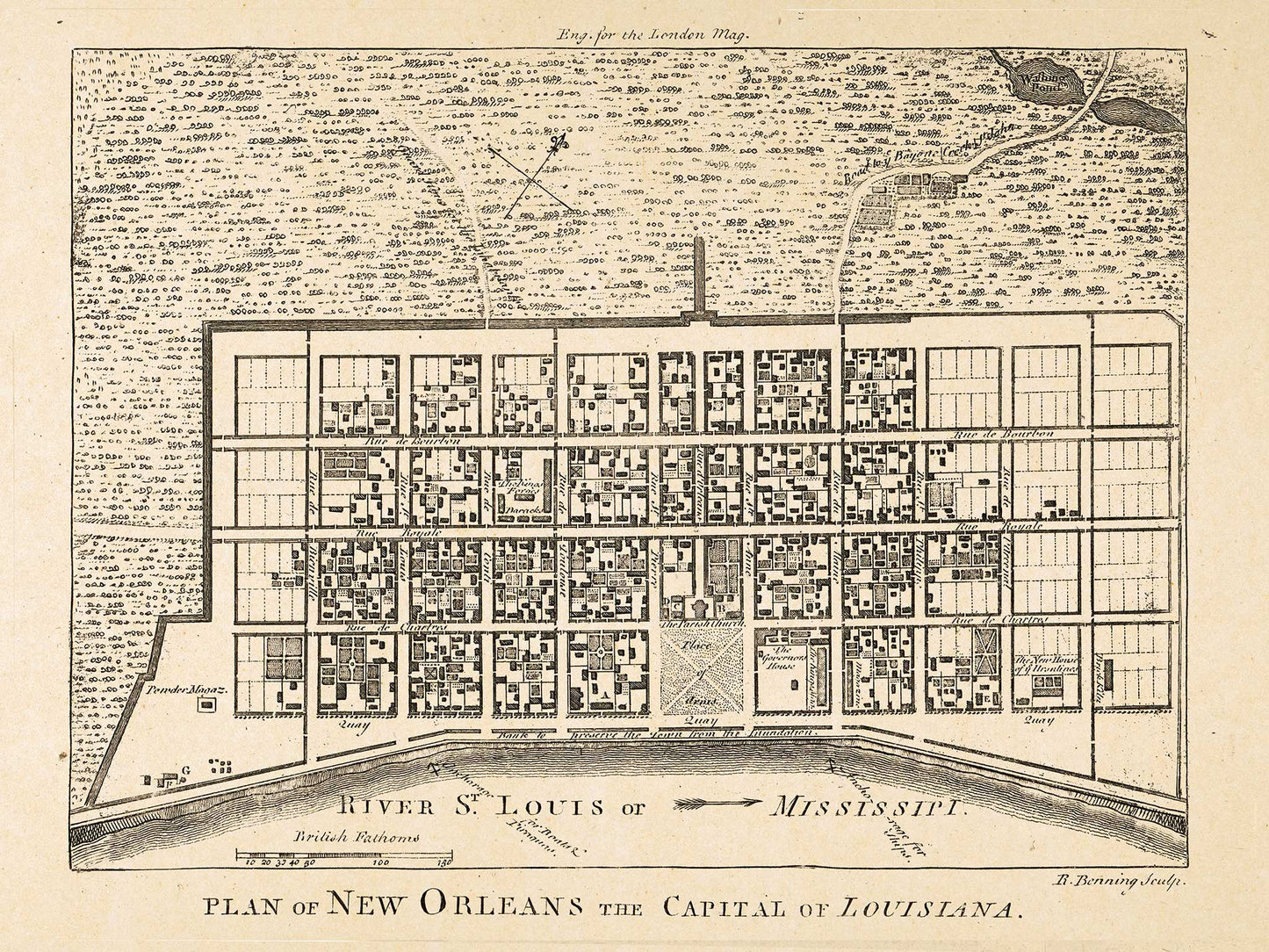 Map of New Orleans, Louisiana - 1761
