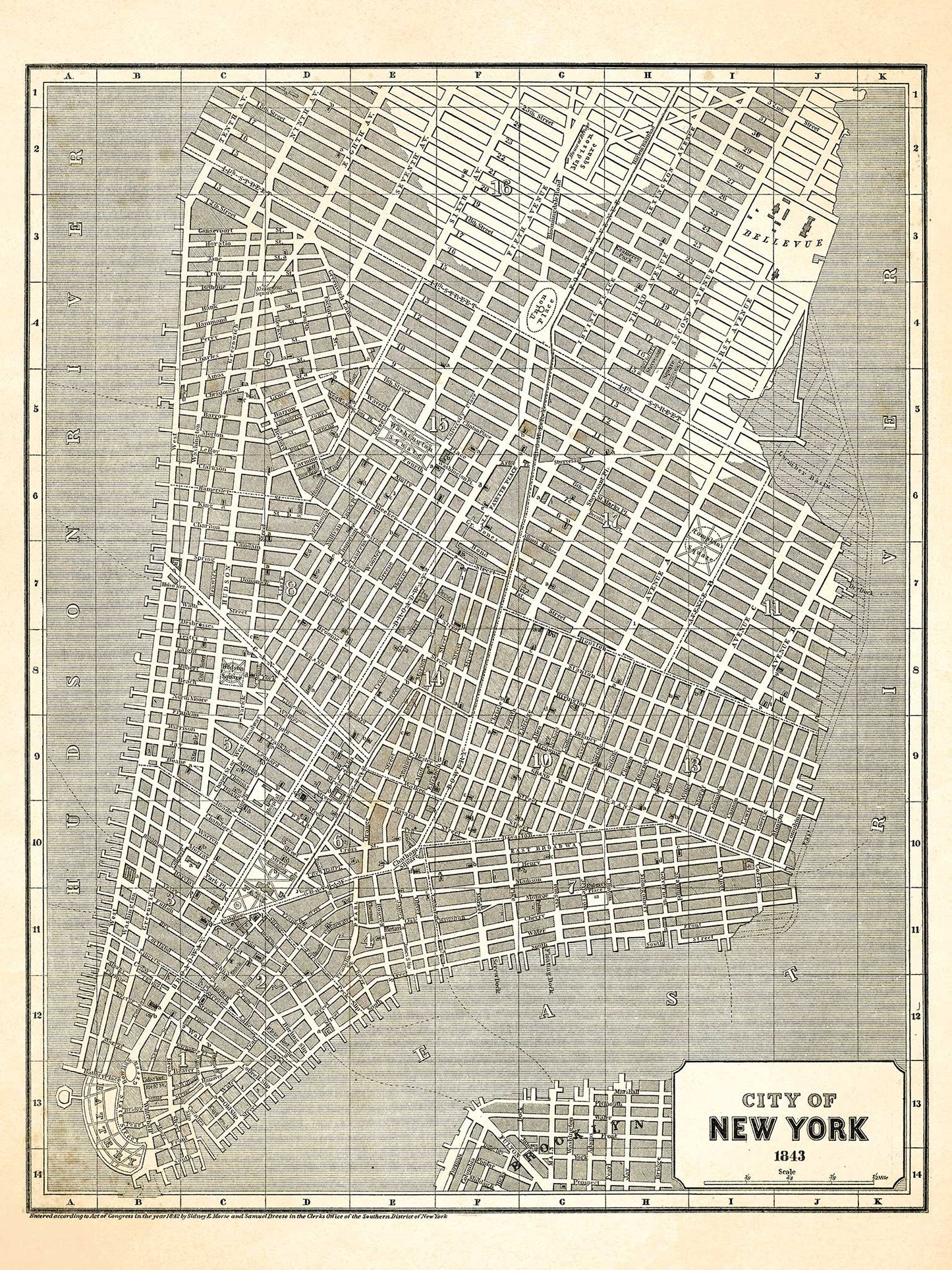 Vintage Map of City of New York - 1843