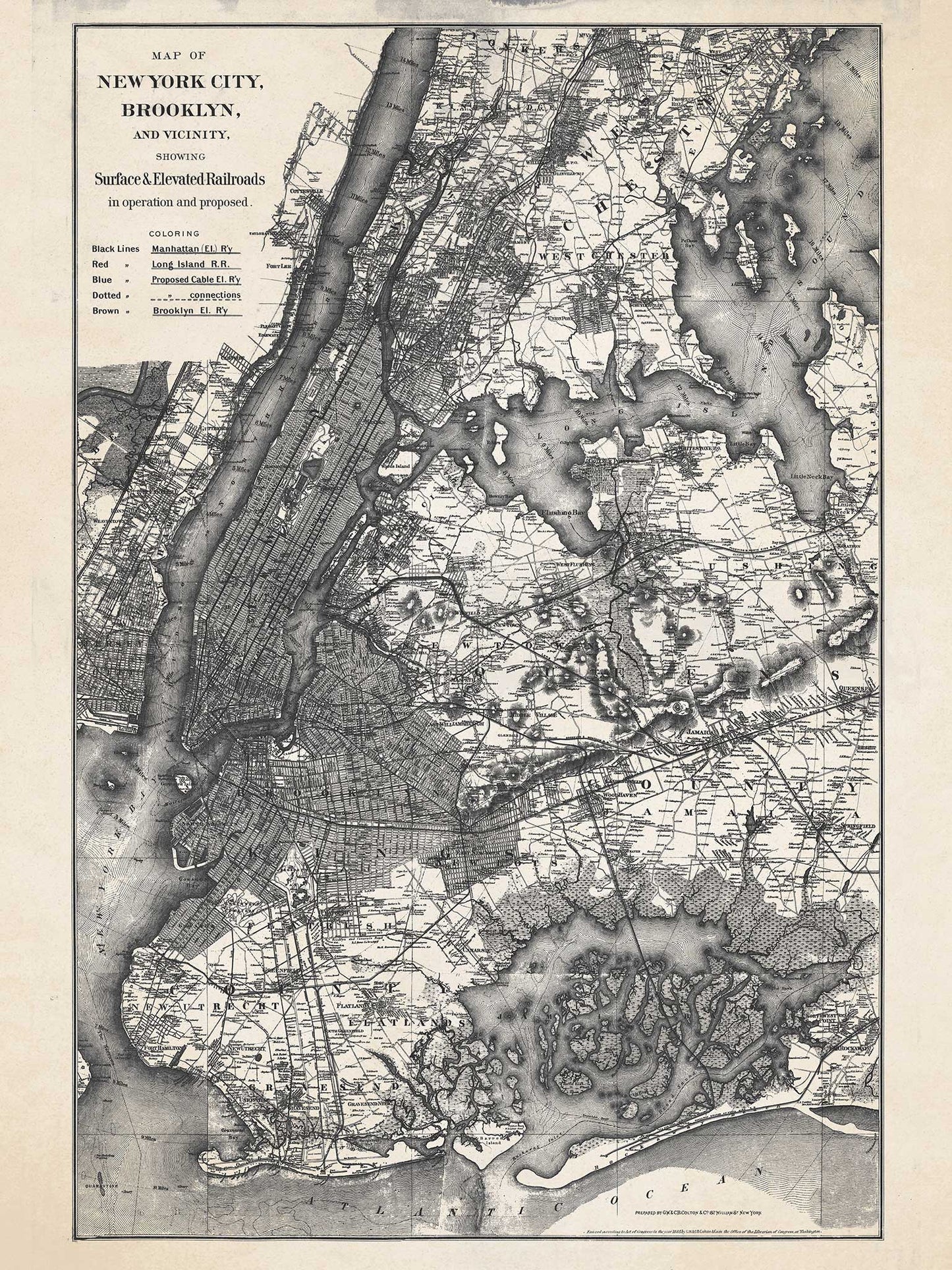 Map of New York City and Brooklyn - 1885