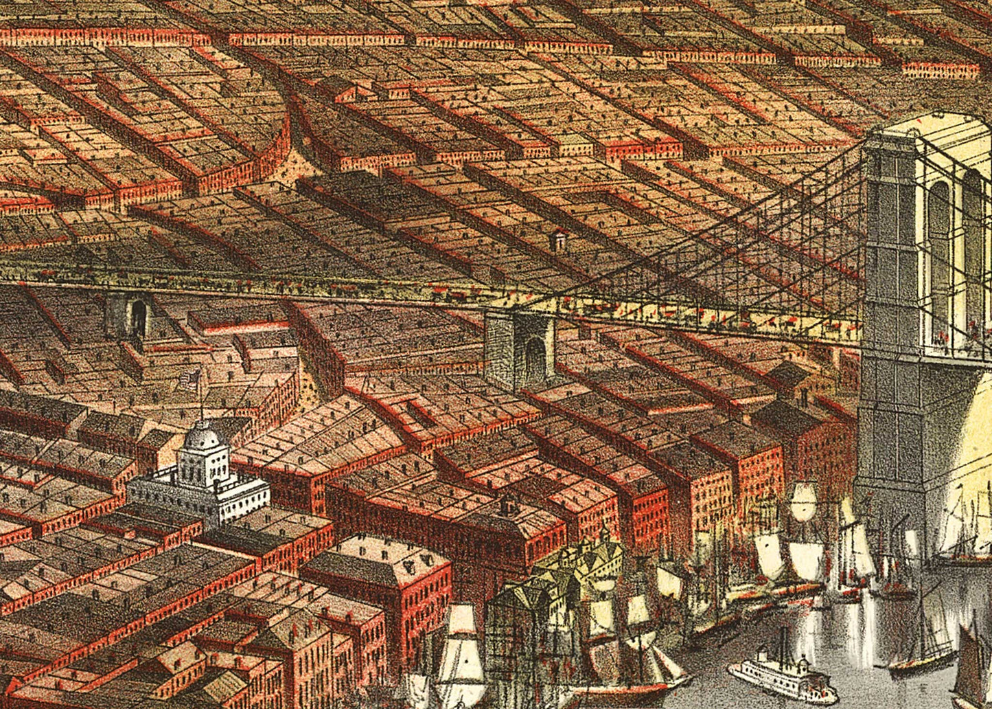 Perspective Map of New York City in Color - 1870