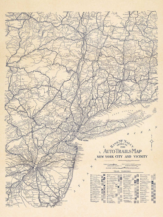 Rand McNally New York City Auto Trails Map - 1920