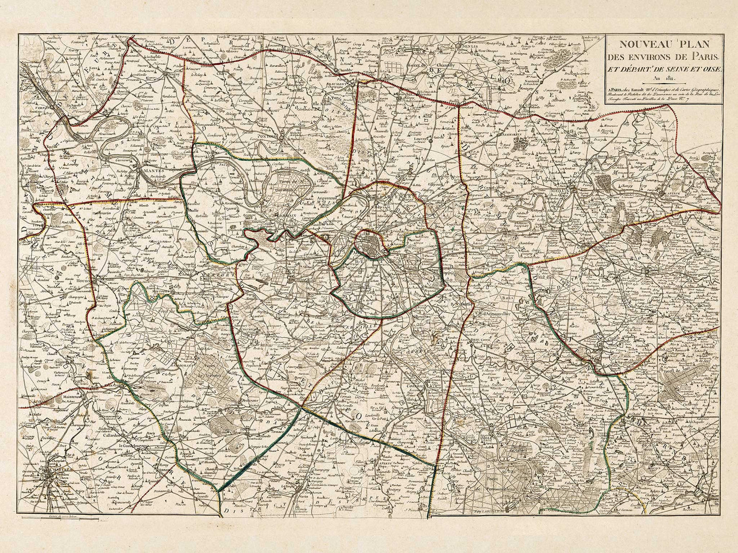 Vintage Map of Paris and Surrounding Area - 1811