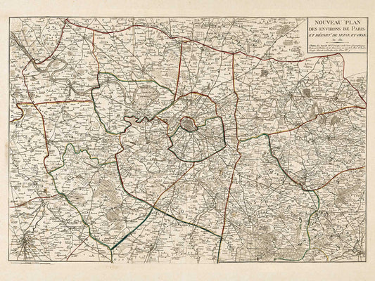 Vintage Map of Paris and Surrounding Area - 1811