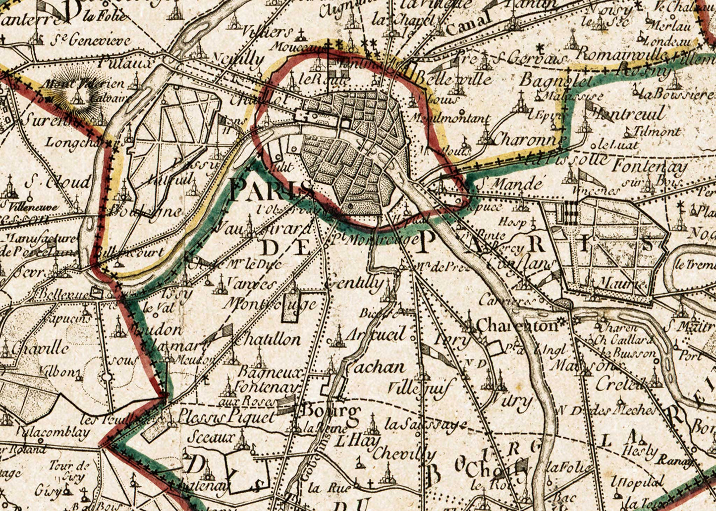 Vintage Map of Paris and Surrounding Area - 1811