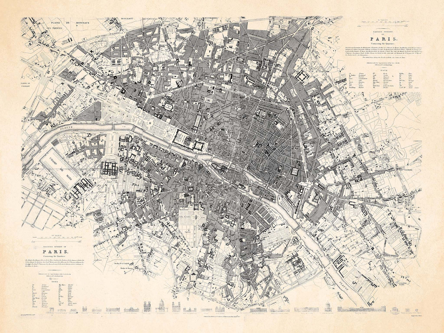 Antique Map of Paris, France - 1834