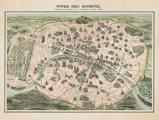 Tourist Map of Paris, France - 1878