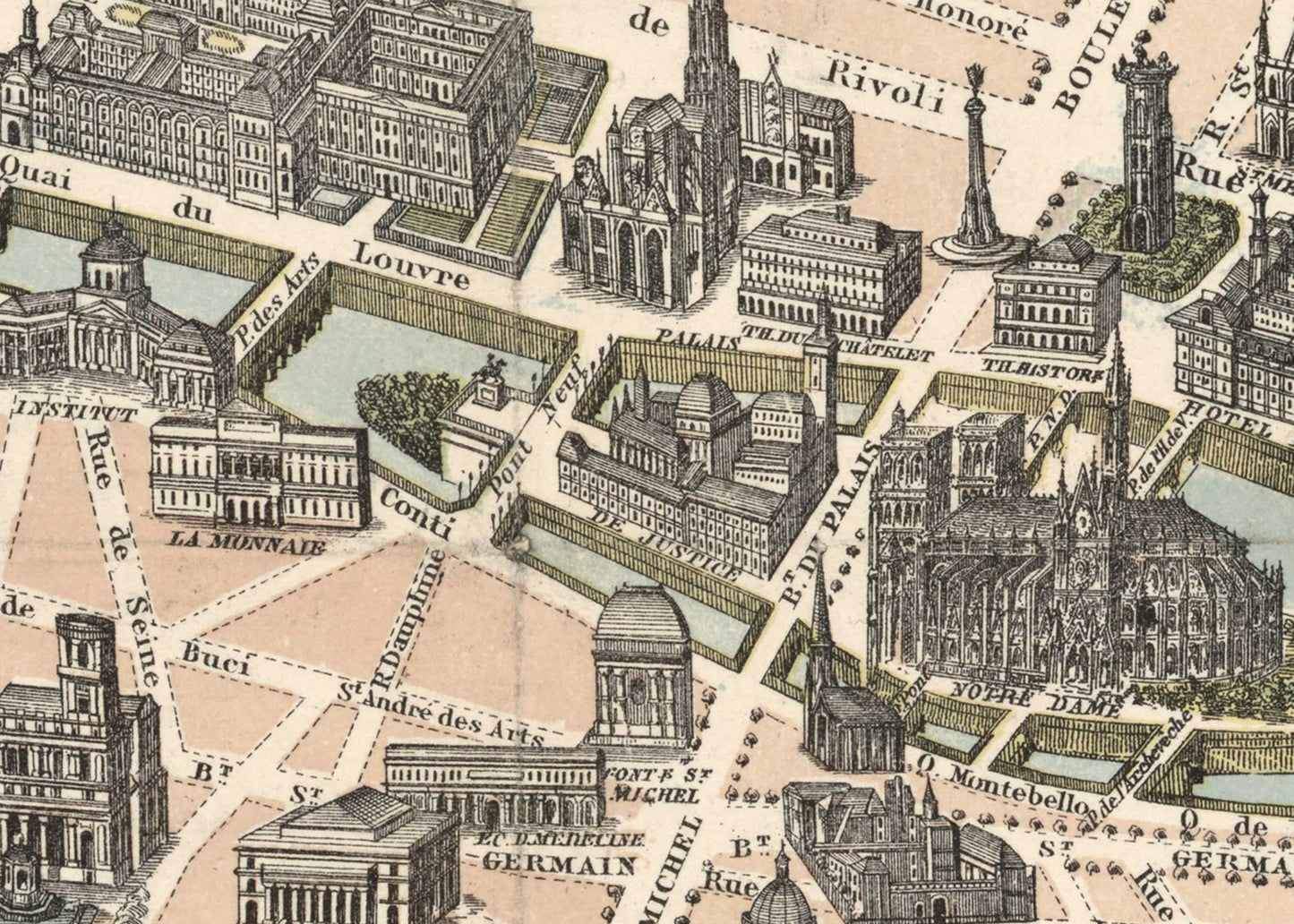 Tourist Map of Paris, France - 1878