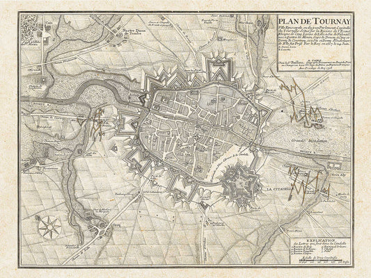 Map of Tournai, Belgium - 1709